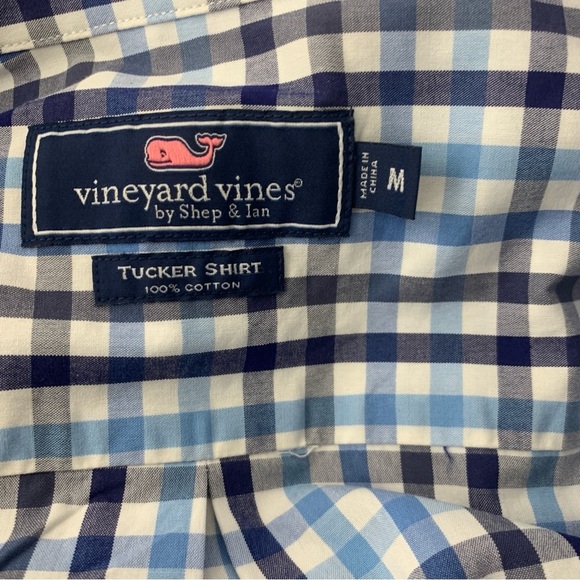 Vineyard Vines Men Size Medium Shirt Button Down Top Blue Checkered Plaid Tucker - Picture 5 of 5